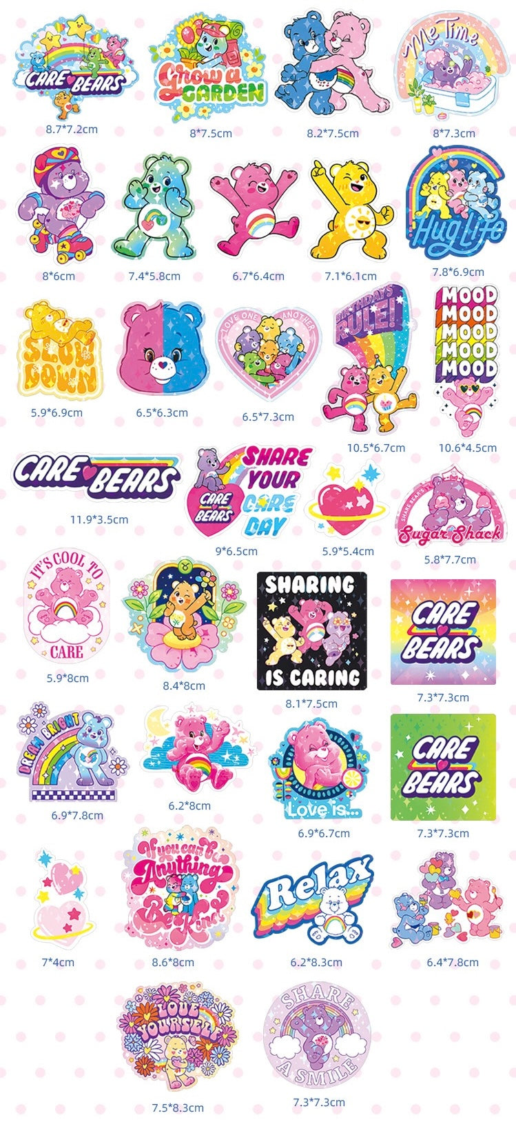 10 Random Care Bears Stickers Vinyl Decals